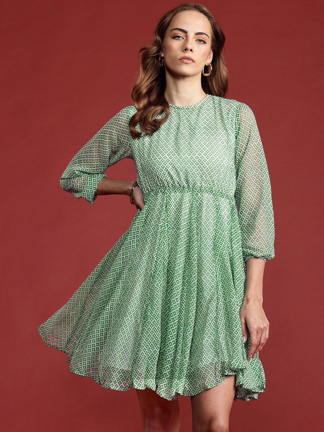 all about you Printed Semi-Sheer Fit & Flare Dress