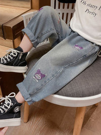 YK Girls Comfort Relaxed Fit High-Rise Light Fade Embellished Stretchable Jeans