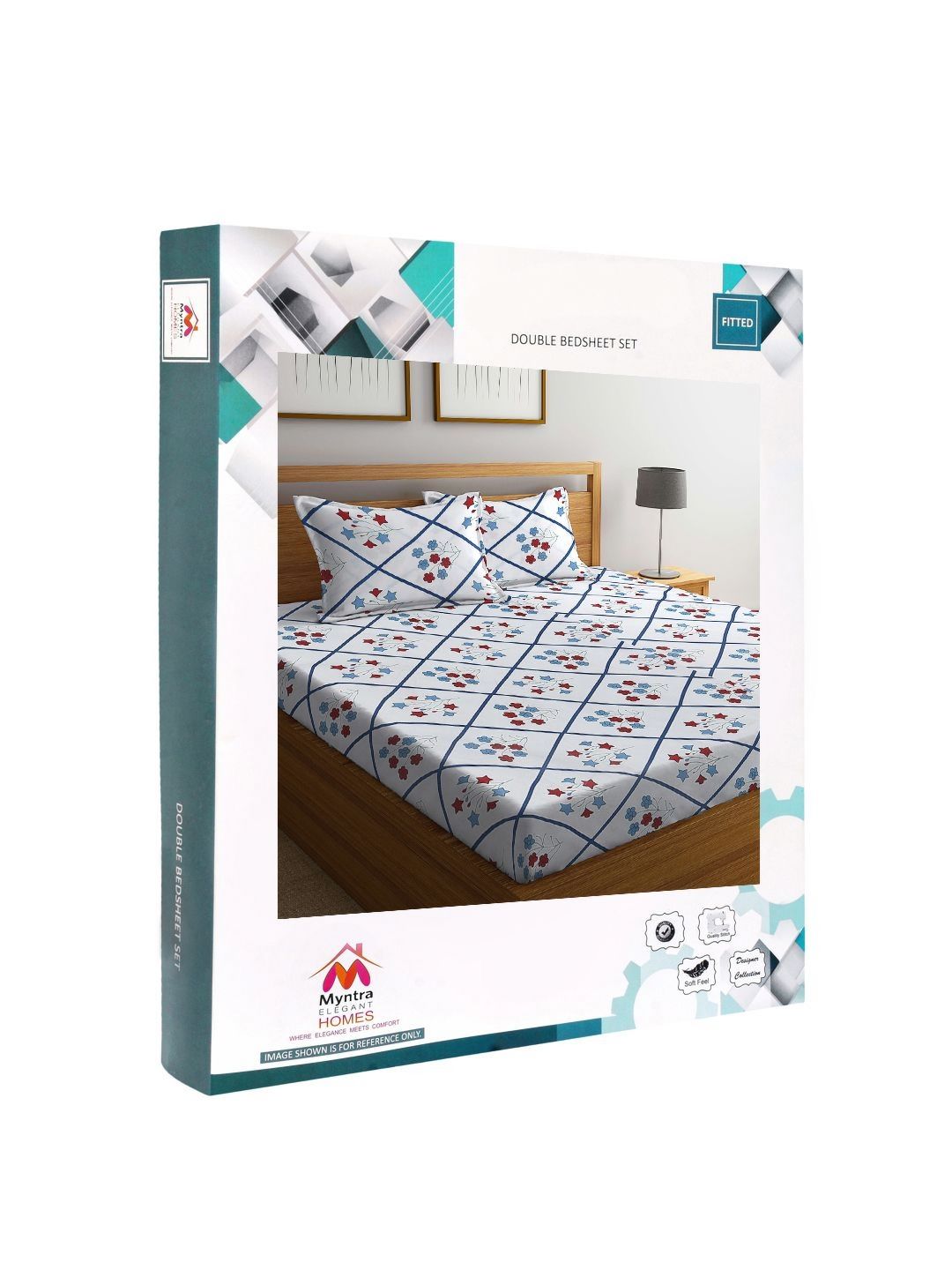 Myntra Elegant Homes All Seasons White Floral Cotton 300 TC Fitted King Cadar Tempat Tidur Halus dengan 2 Sarung Bantal-98 x 89 inci