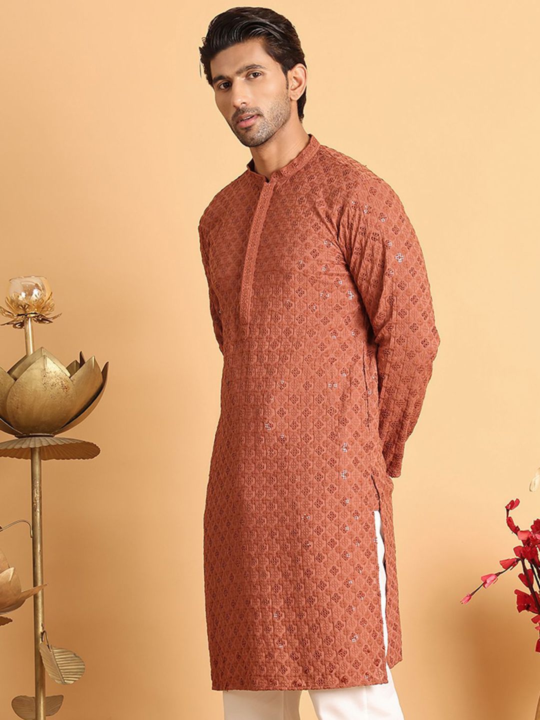 Jompers Floral Embroidered Sequinned Straight Kurta