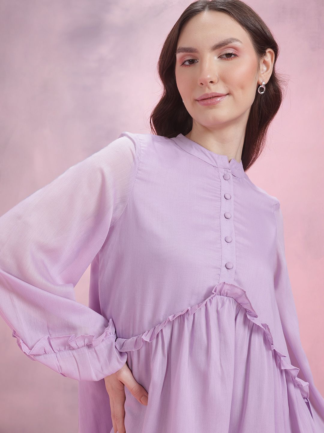 DressBerry Puff Sleeve Ruffled A-Line Dress