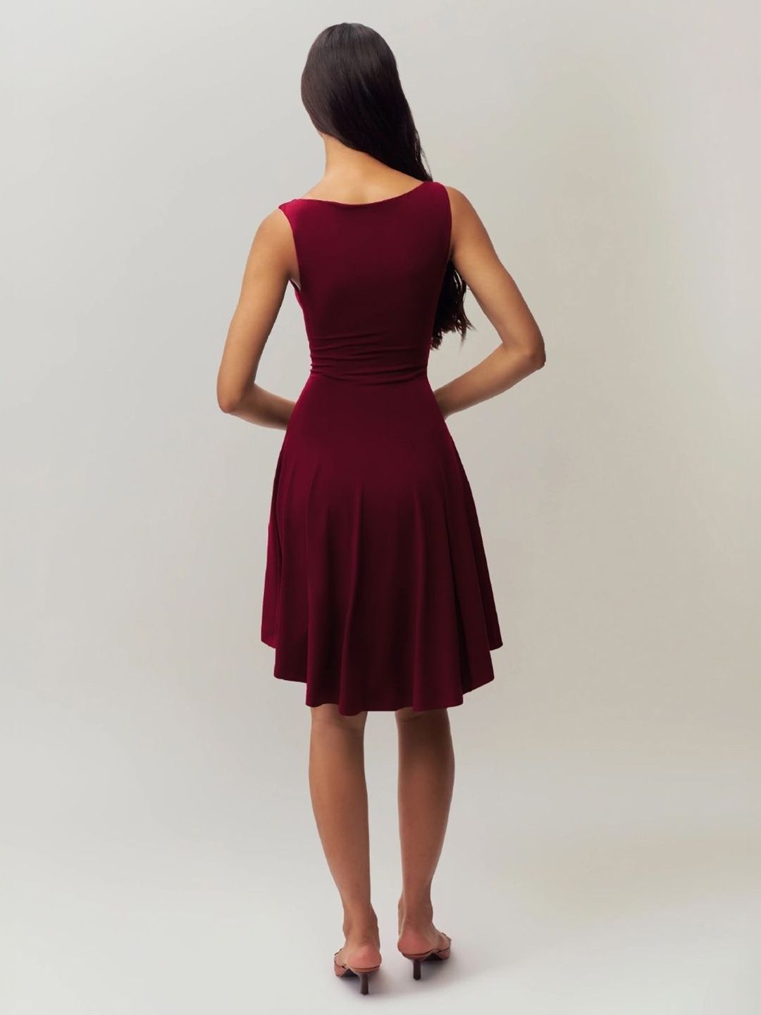 DressBerry Solid Boat Neck A-Line Above Knee Dress