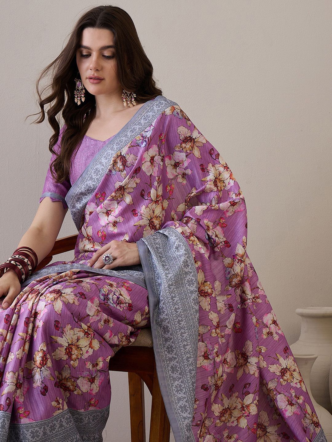 Saree mall Floral Silk Blend Bagru Sarees