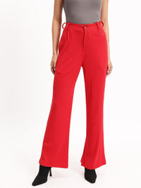 DressBerry Women Cherry Bomb Textured Treat Ribbed Flare Leg Trousers