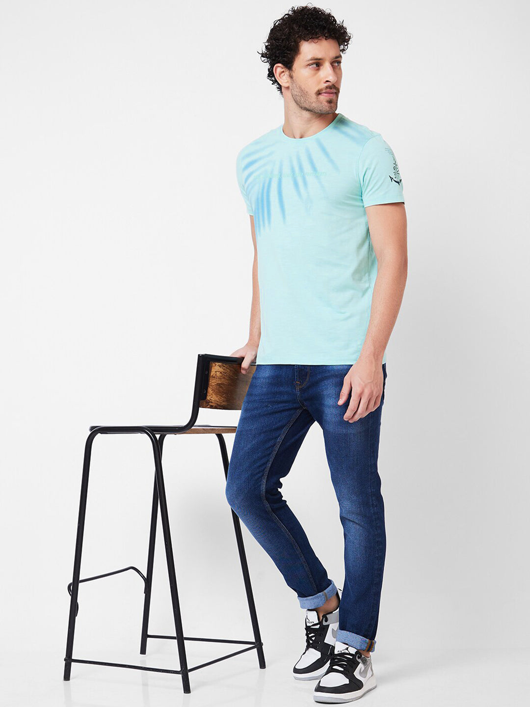 SPYKAR Typography Printed Round Neck Cotton Slim Fit T-shirt