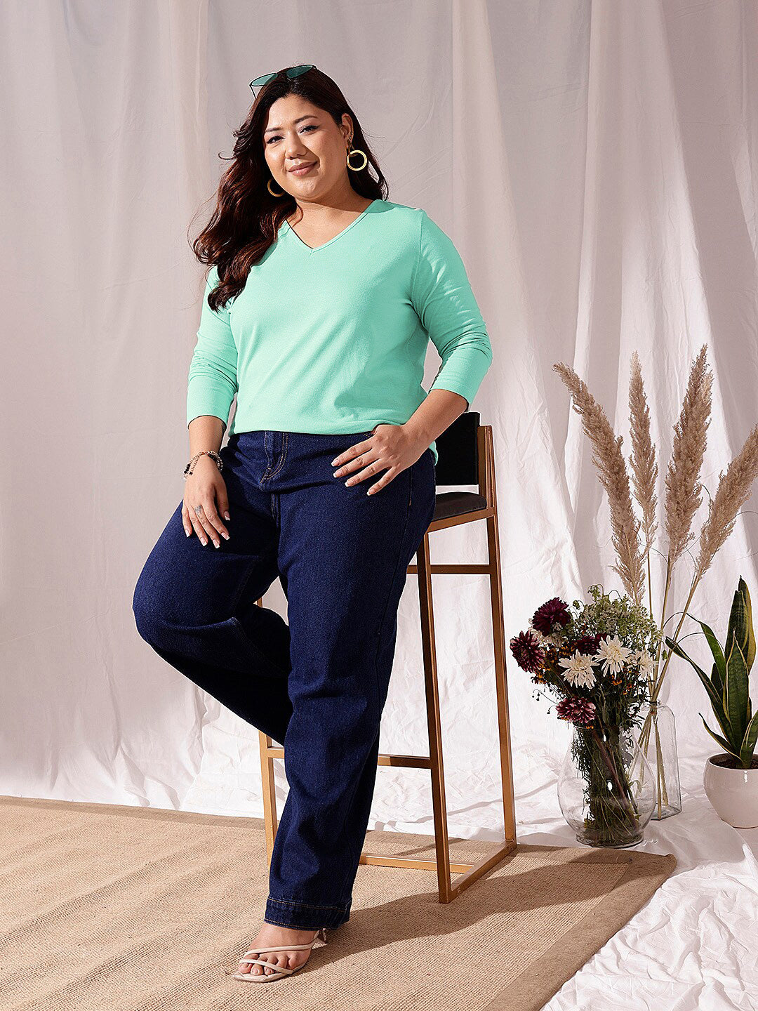 CURVY STREET Plus Size V-Neck Cotton T-shirt