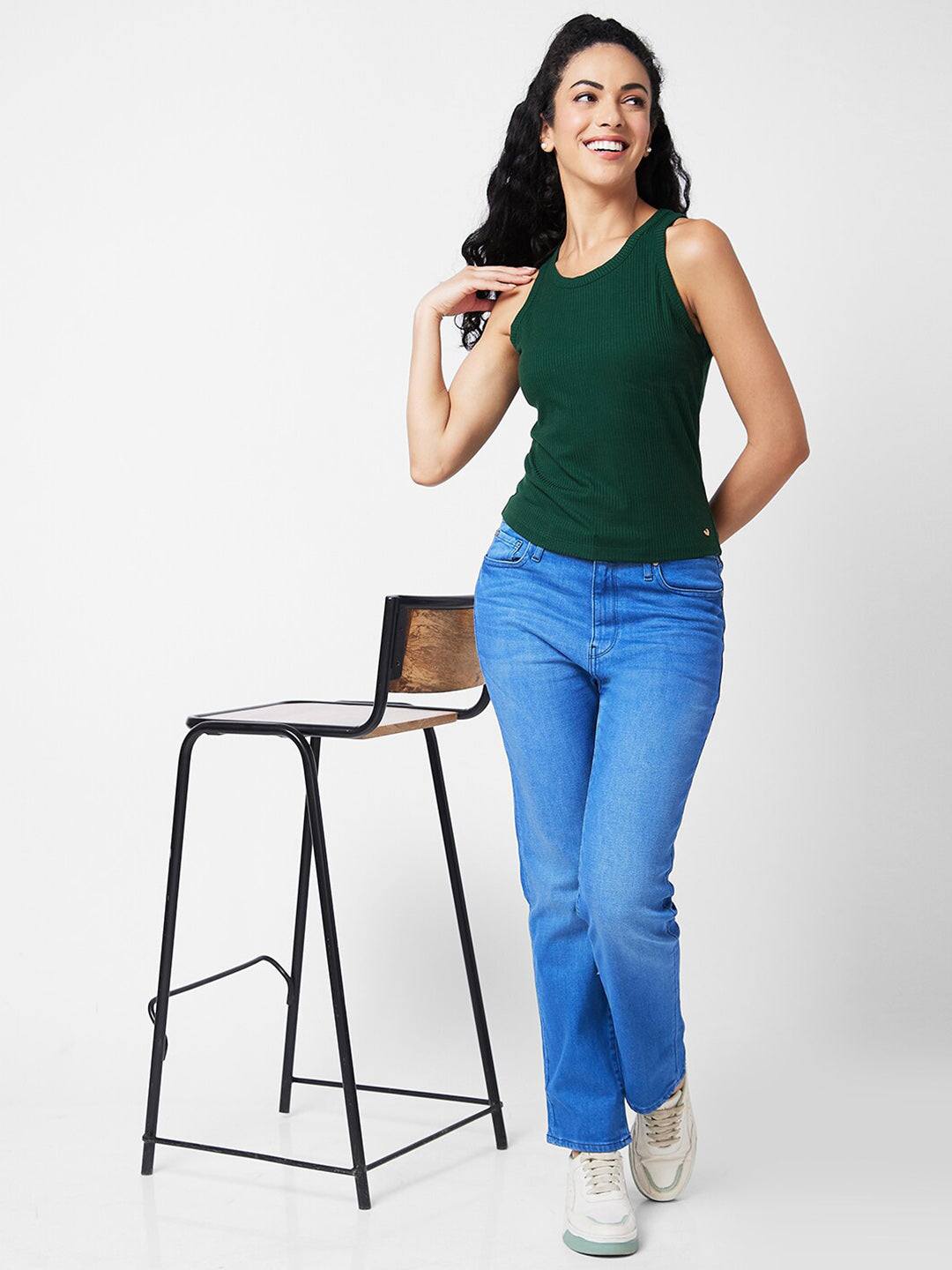 SPYKAR Self Design Round Neck Sleeveless Cotton T-shirt