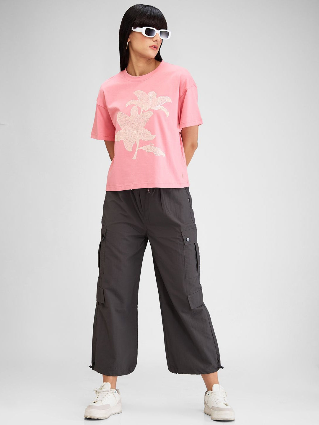 SPYKAR Women Floral Raw Edge Pure Cotton T-shirt