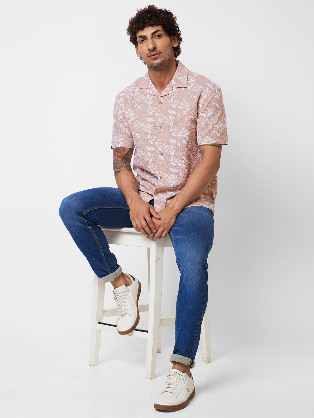 Baju Kasual Kapas Kolar Cuba Bercetak Bunga SPYKAR