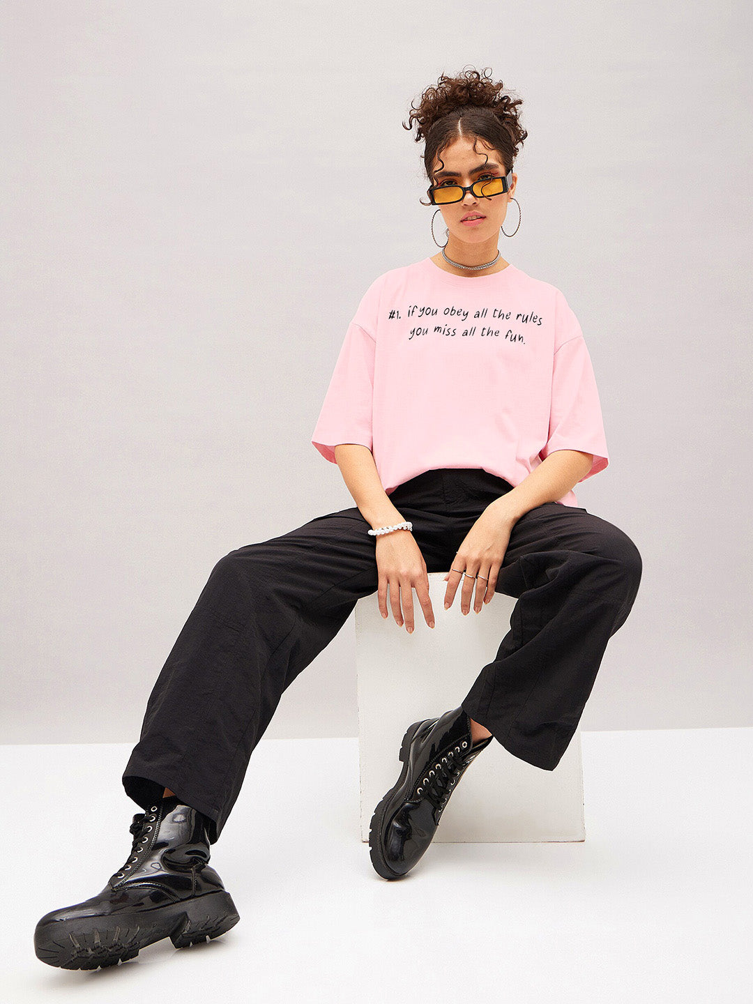 SASSAFRAS Typography Printed Pure Cotton Oversized T-shirt