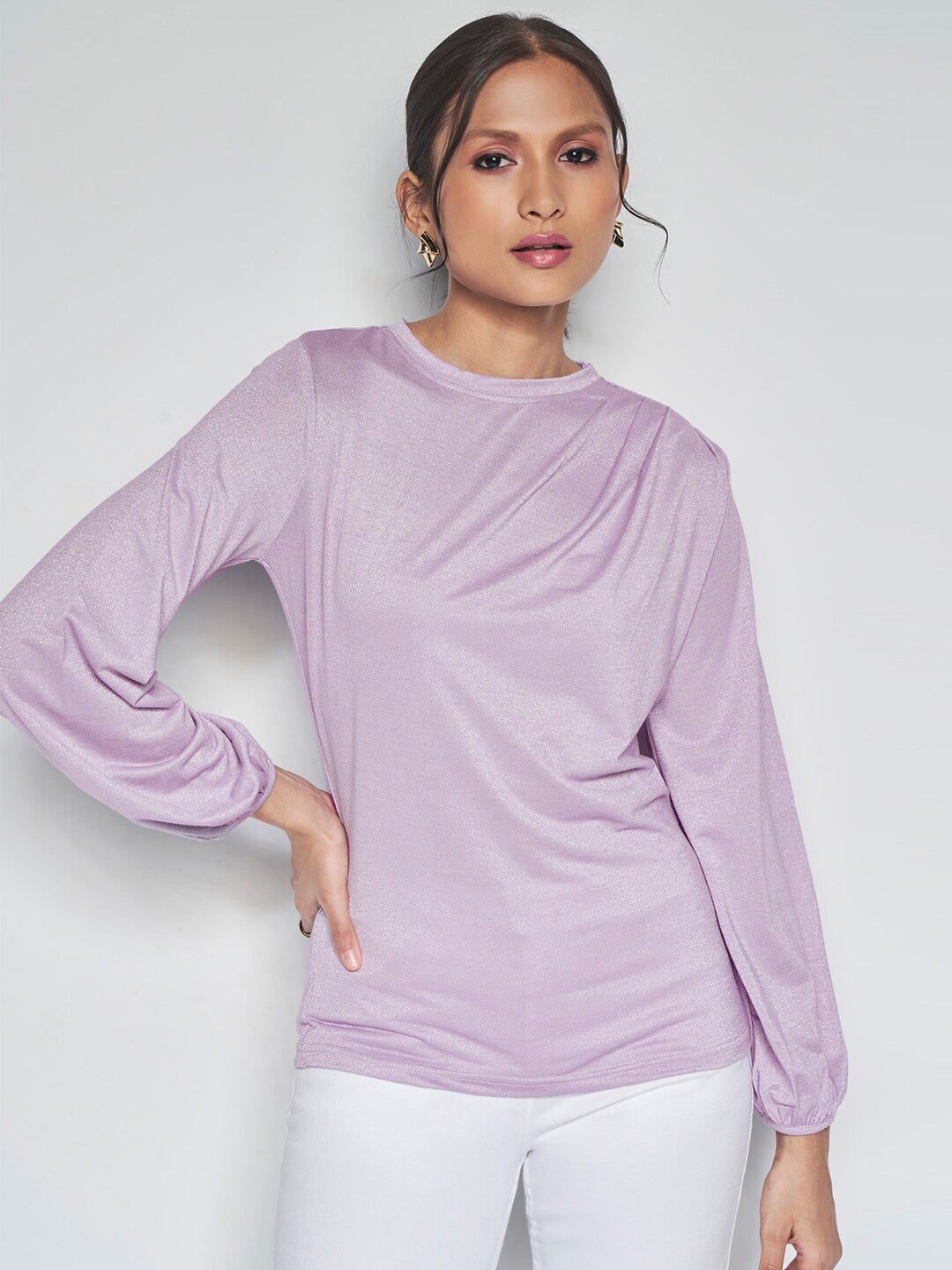 AND Boat Neck Cuffed Sleeves Top