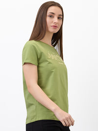 SPYKAR Women Regular Fit Graphic Printed Round Neck Cotton T-shirt