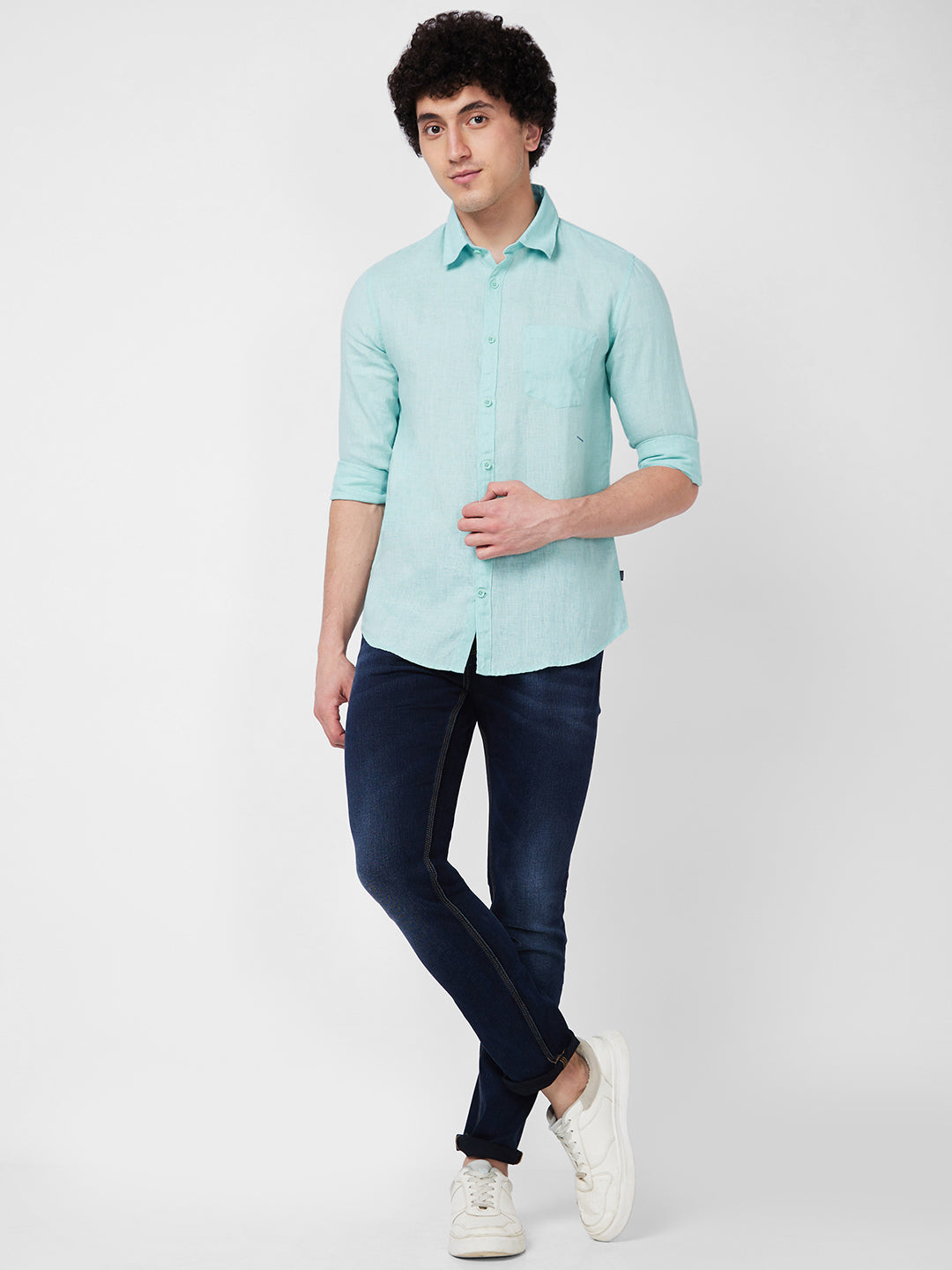 SPYKAR Spread Collar Linen Casual Shirt