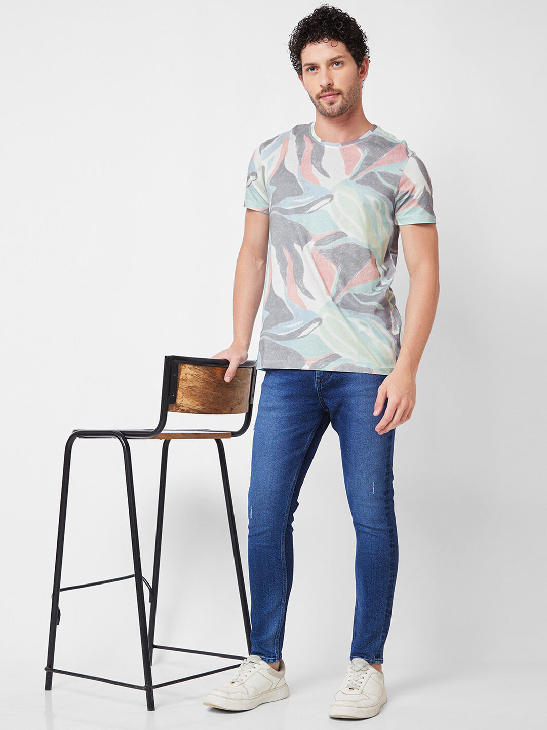 SPYKAR Round Neck Short Sleeves Printed Slim Fit Cotton T-shirt
