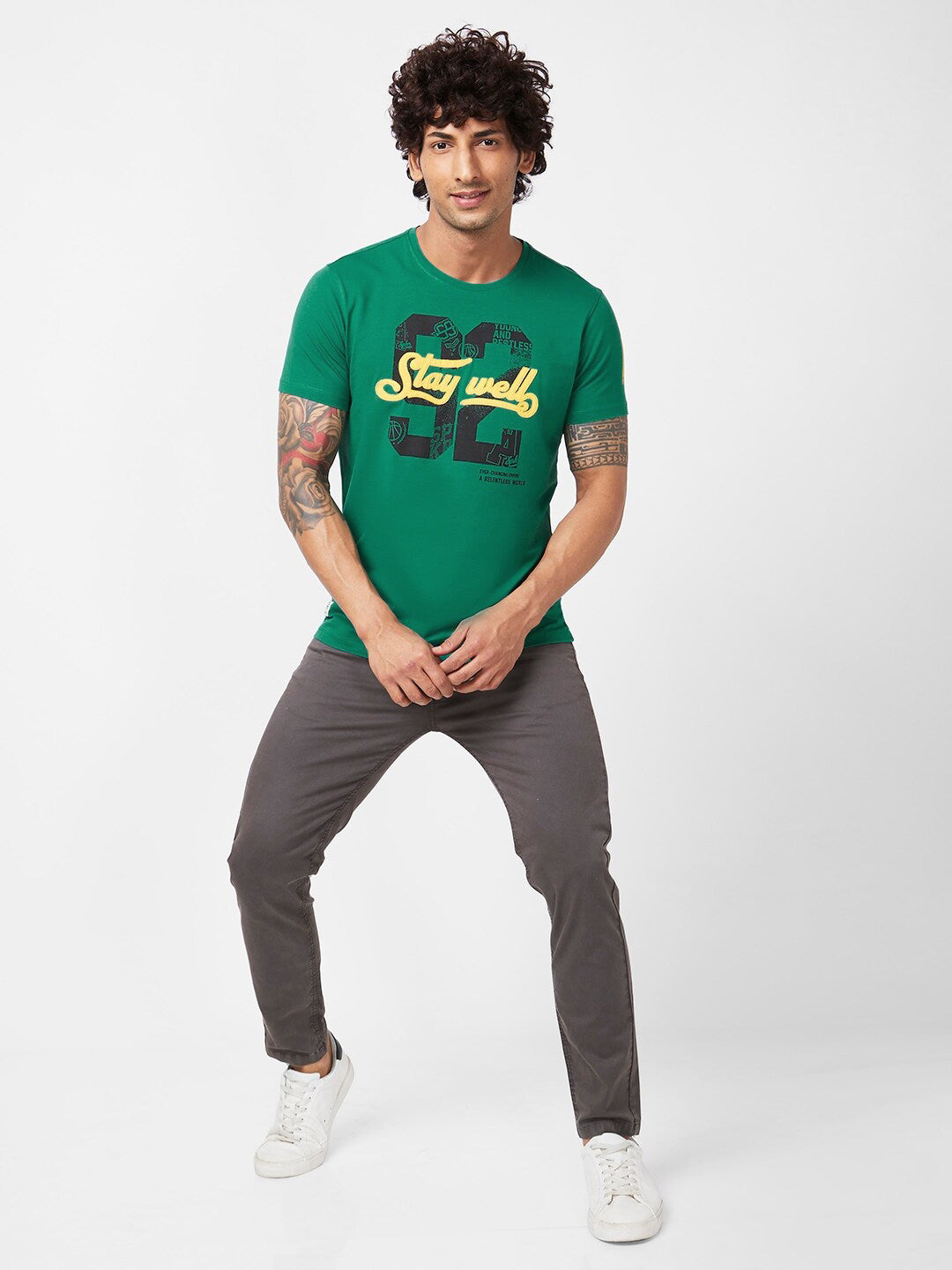SPYKAR Varsity Printed Slim Fit Cotton Casual T-Shirt