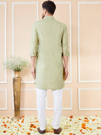 See Designs Shirt Collar Long Sleeves Pure Cotton Pathani Kurta With Pyjamas