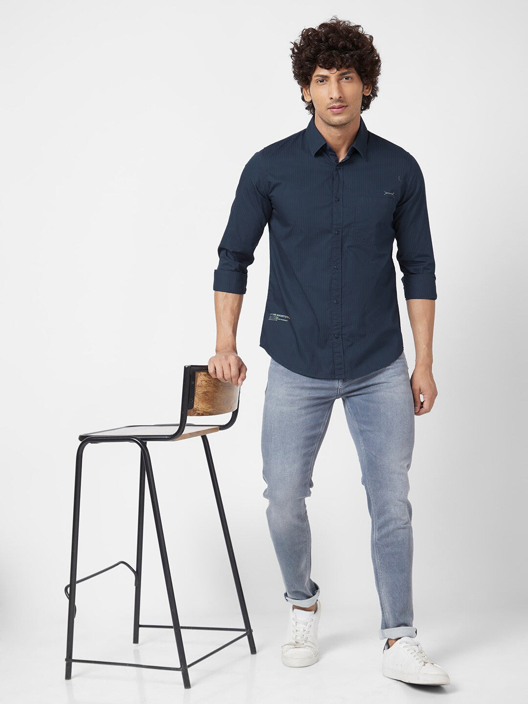 SPYKAR Classic Vertical Striped Cotton Linen Shirt