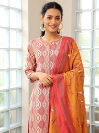 Libas Ethnic Motifs Printed Regular Notch Neck Kurta with Trousers & Dupatta