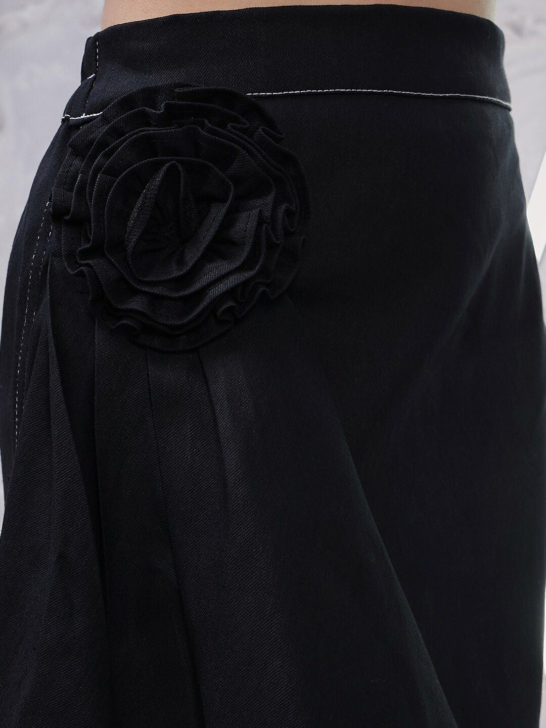 Athena Black Corsage Denim Skirt