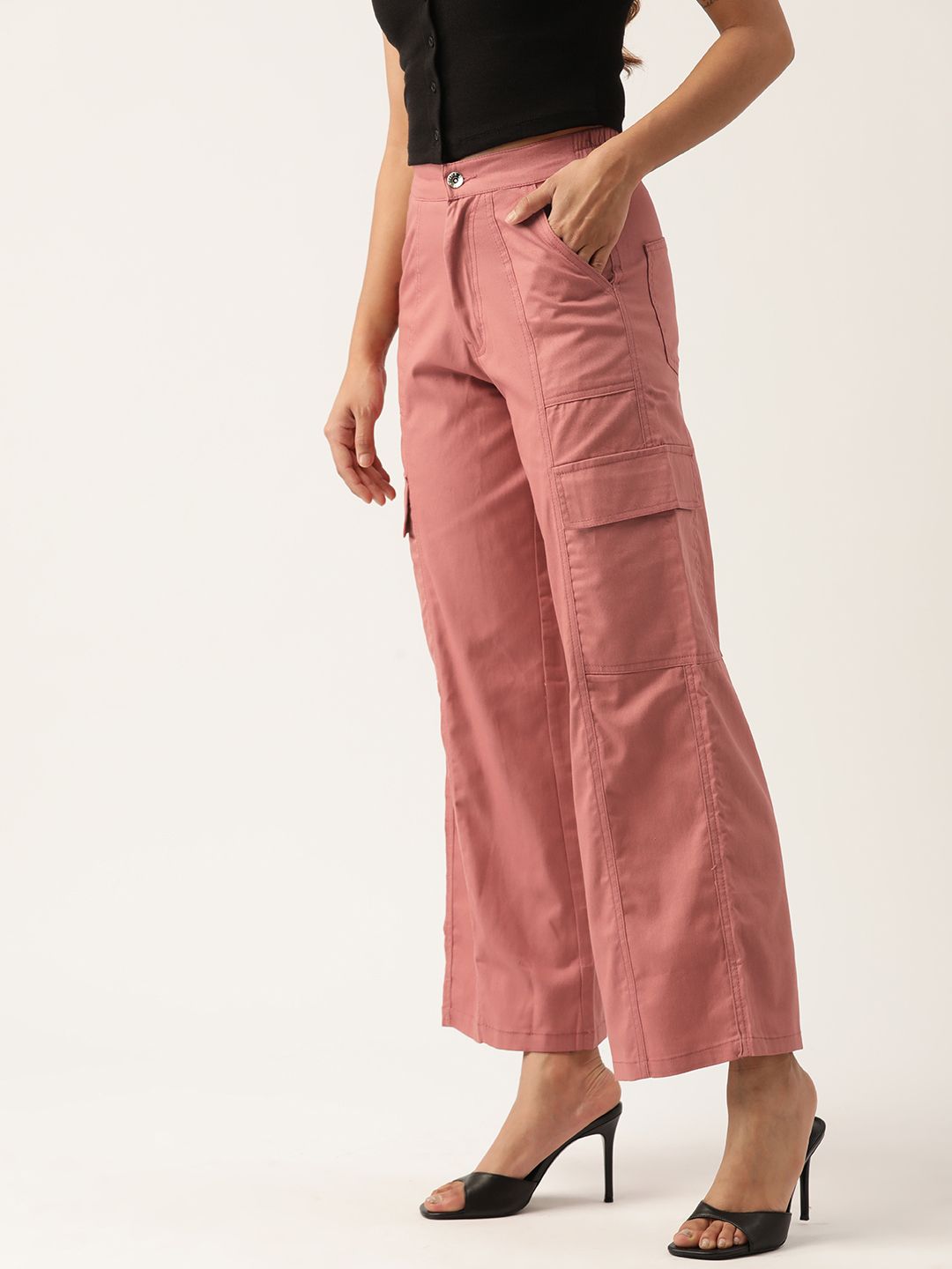 STREET 9 Women Pure Cotton Wide Leg Cargos Trouser