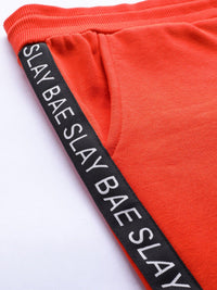 STREET 9 Women Pure Cotton Orange Regular Fit Solid Joggers