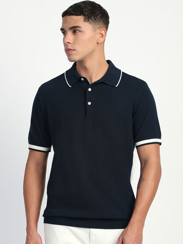 THE BEAR HOUSE Men Solid Polo Collar Cotton T-shirt