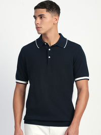 THE BEAR HOUSE Men Solid Polo Collar Cotton T-shirt