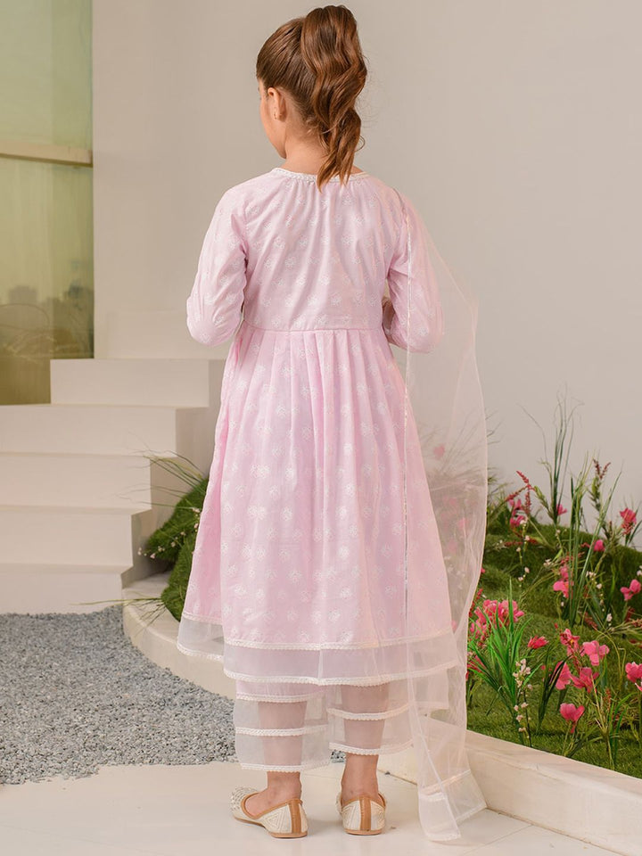 pspeaches Girls Pink Ethnic Motifs Printed Regular Pure Cotton Kurta with Palazzos & With Dupatta