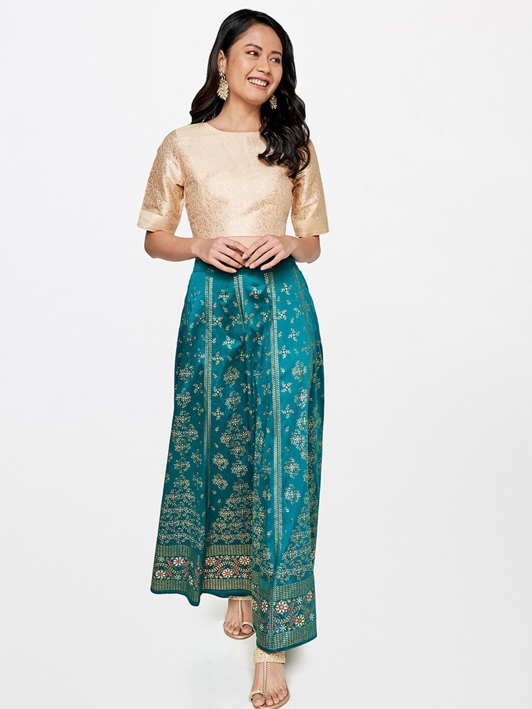 Global Desi Printed Maxi Flared Skirt