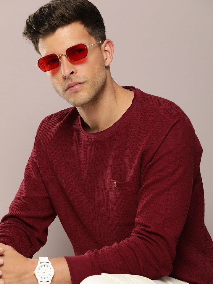 DILLINGER Men Waffle Structure Self Design Pockets T-shirt