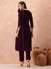 all about you Velvet Finish Floral Embroidered Gotta Patti Kurta with Trousers