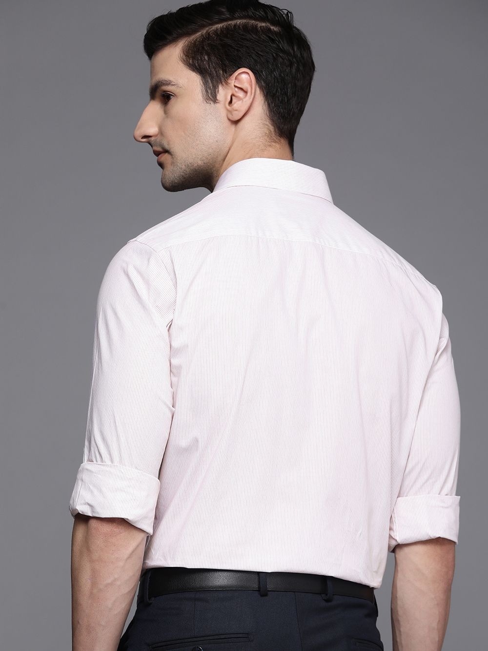 Raymond Men White Striped Pure Cotton Slim Fit Casual Shirt