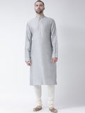 KISAH Men Grey Solid Straight Kurta