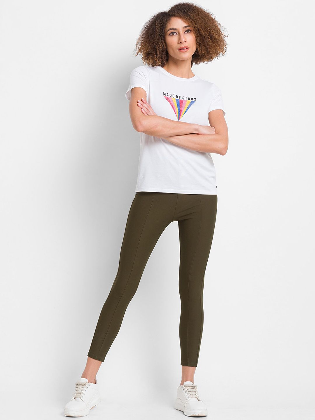 SPYKAR Women Olive Green Cotton Treggings