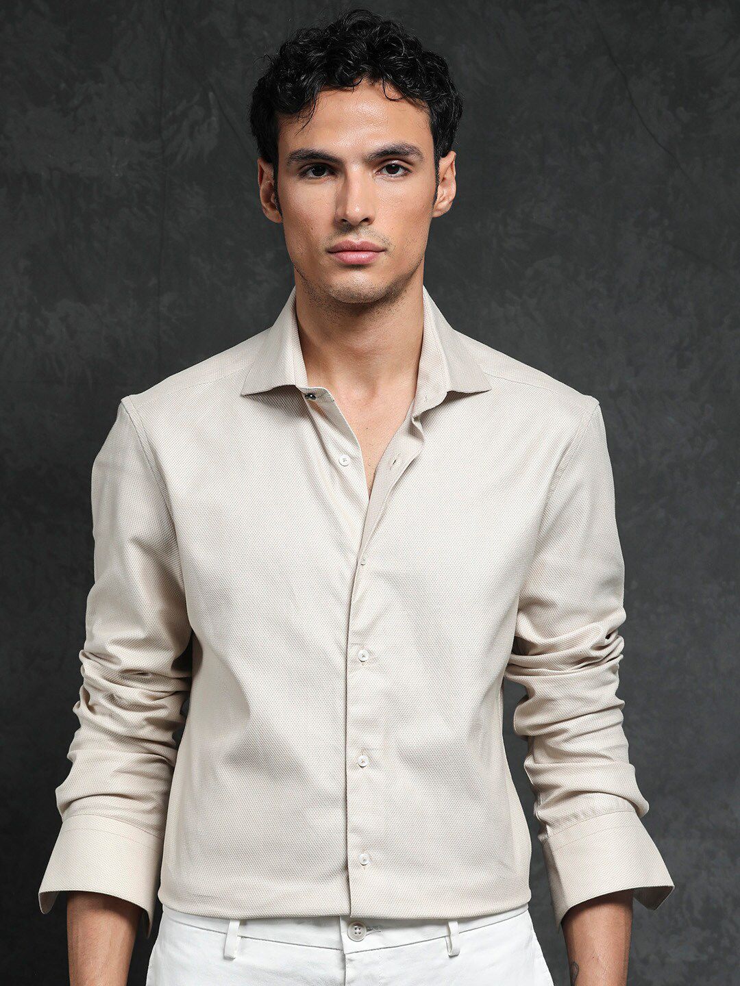 RARE RABBIT Men Comb-1 Slim Fit Textured Cotton Shirt