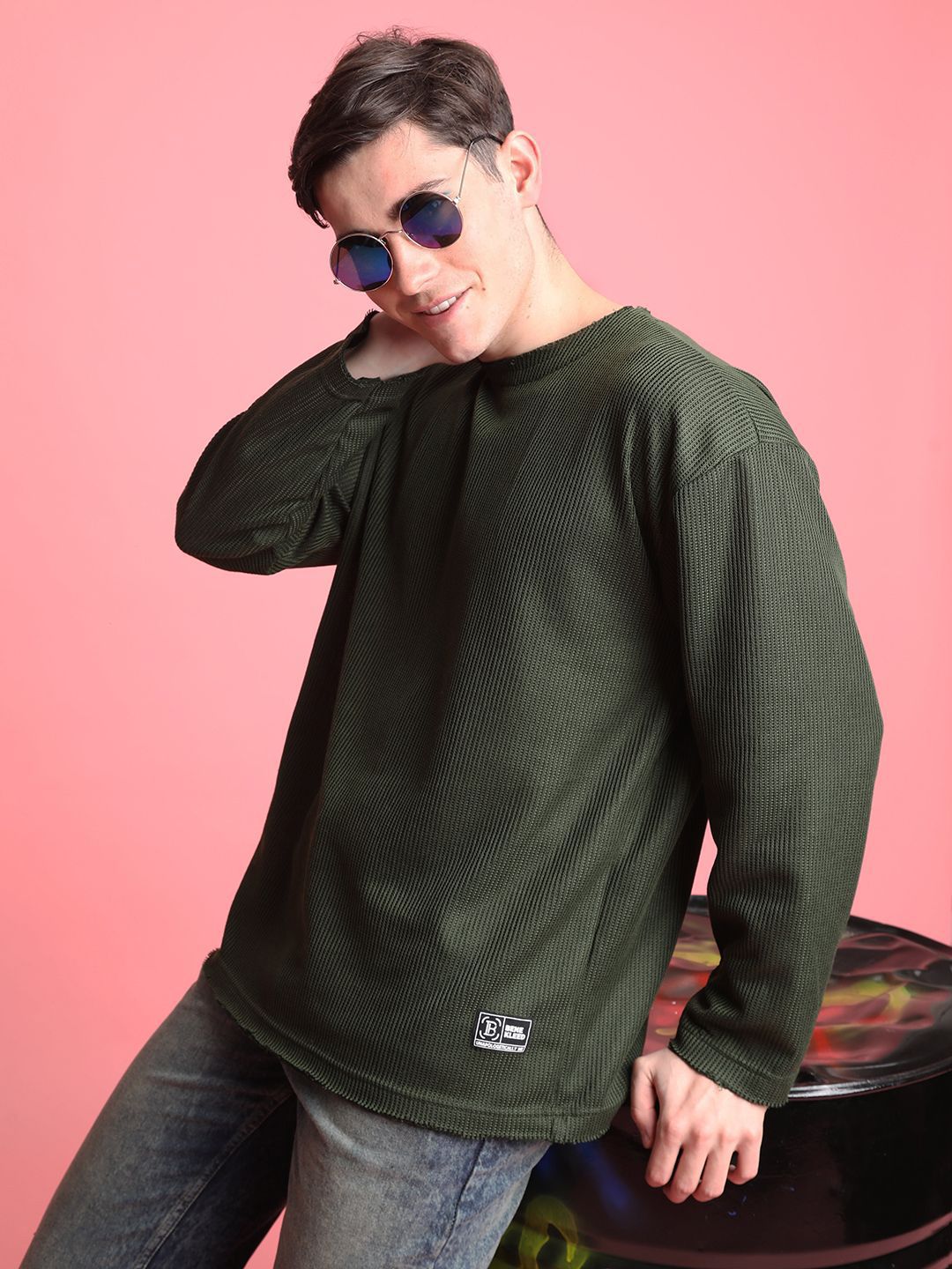 Bene Kleed Men Self Design Oversized T-shirt