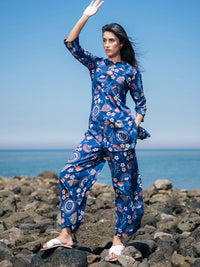 SANSKRUTIHOMES Ethnic Motif Pure Cotton Top & Trouser Co-Ord Set