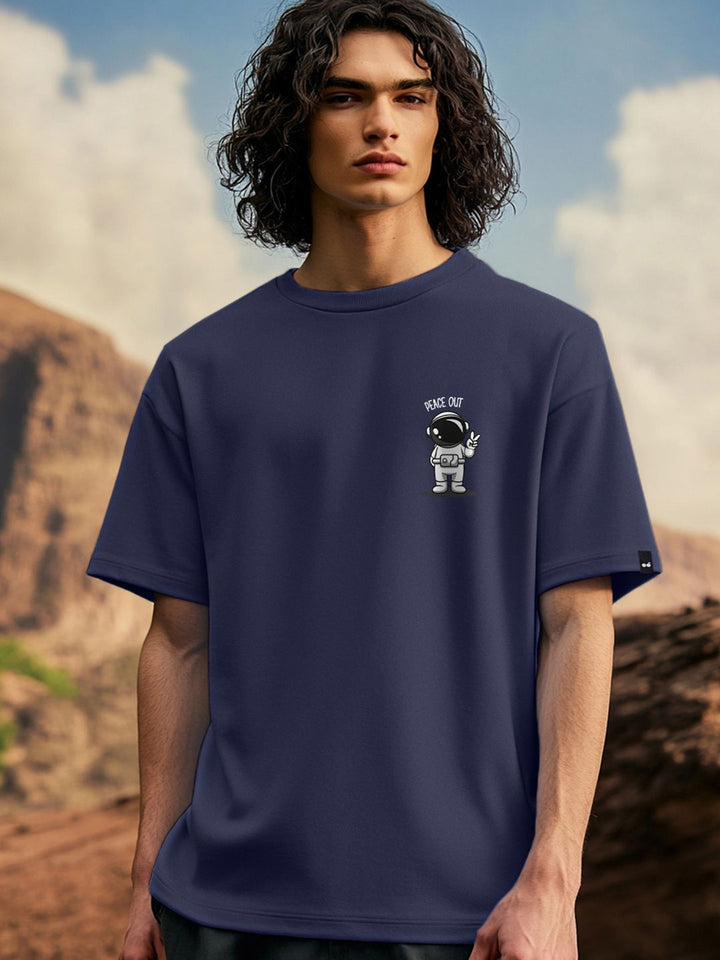 Bewakoof Men Peace Out Astronaut Graphic Print Oversized T-shirt