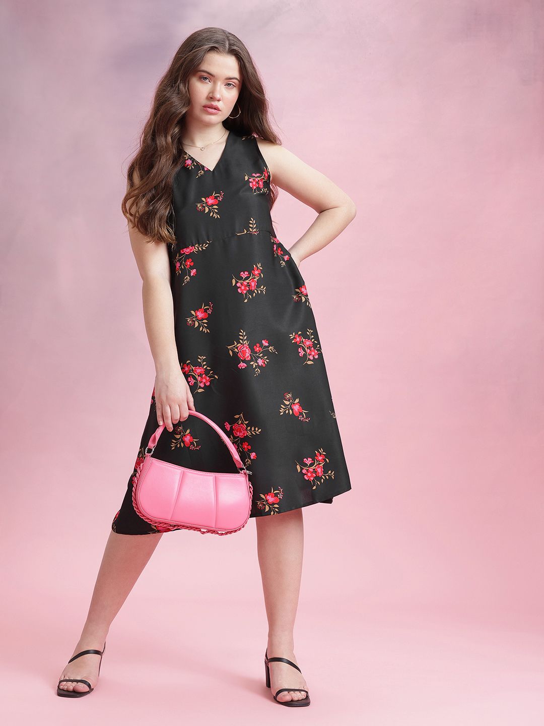 DressBerry Floral Print A-Line Midi Dress