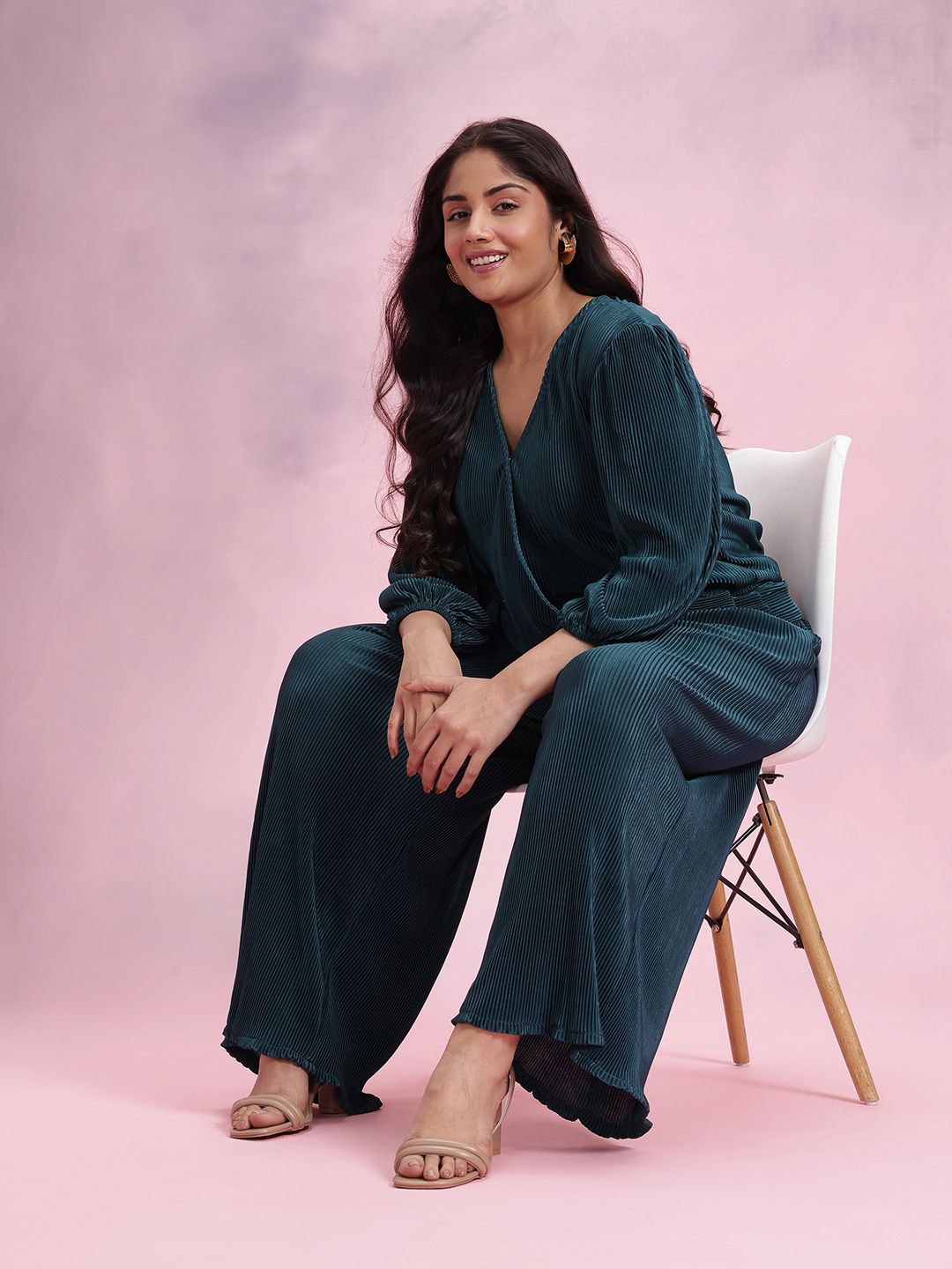 DressBerry Plus Size Solid Accordion Pleats Co-Ords