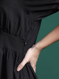 DressBerry Textured Tie-Up Neck Empire Midi Dress