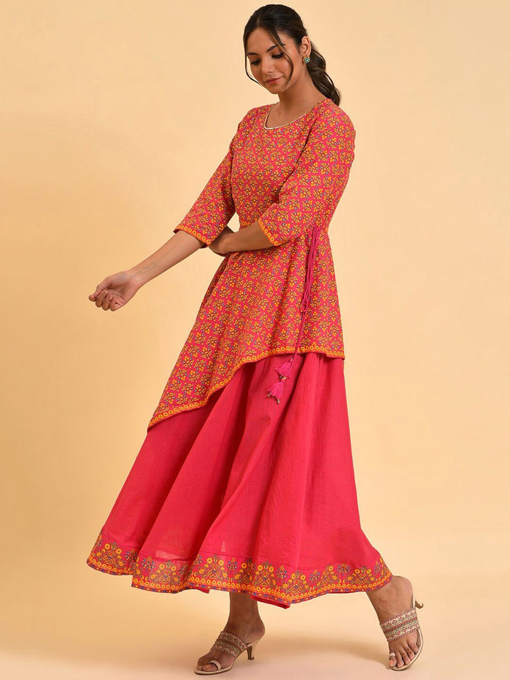 W Pink Ethnic Motifs Printed Maxi Dress