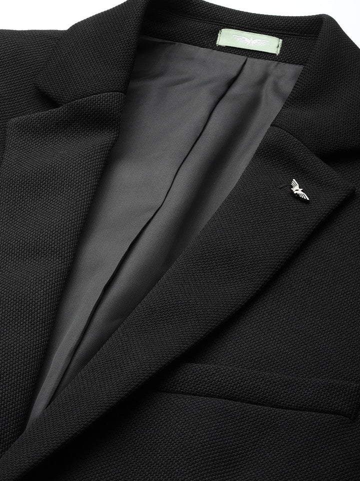 Park Avenue Slim Fit Textured Self Design Notched Lapel Single-Breasted Formal Blazer