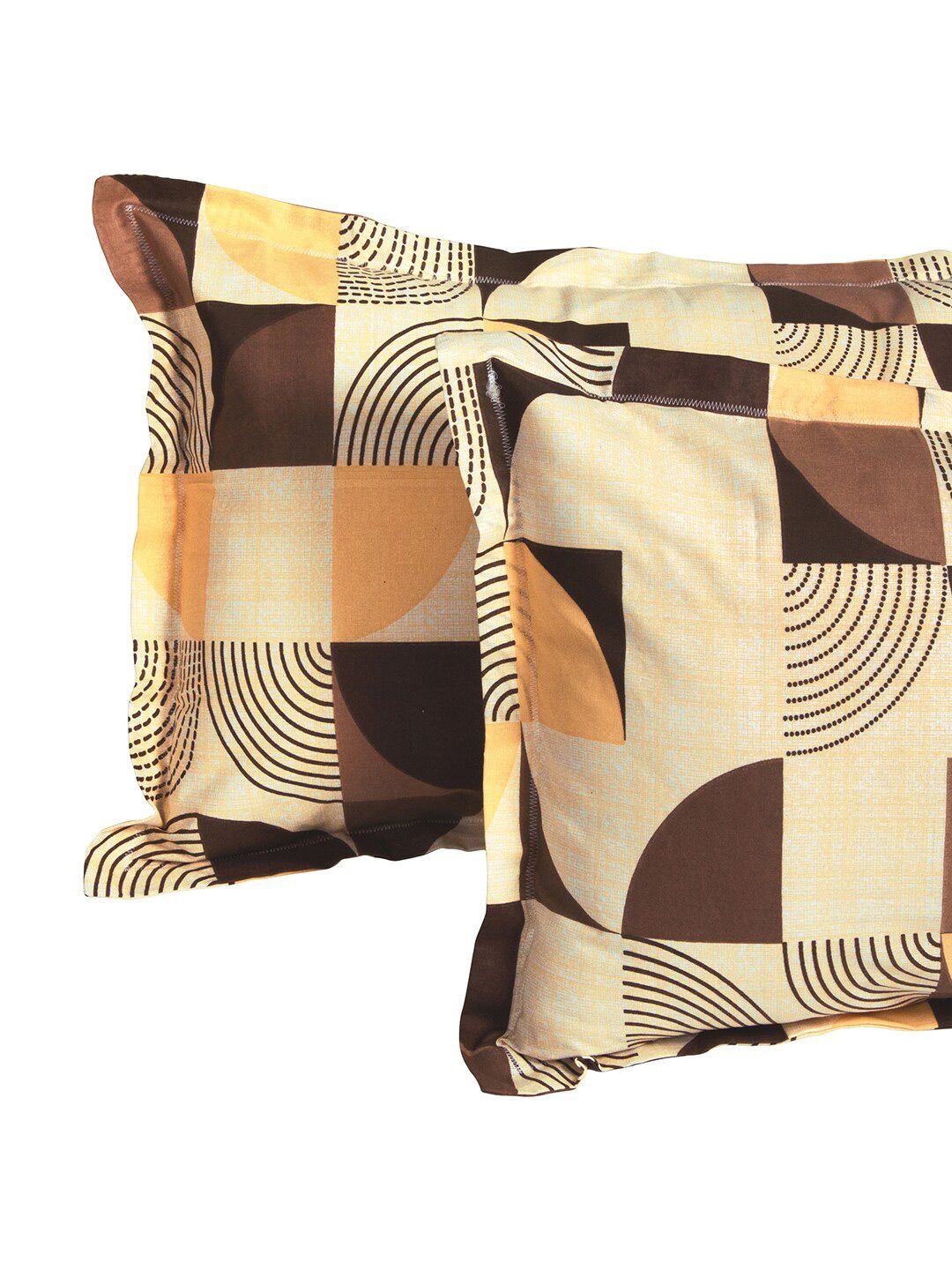 Story@home Brown Yellow Geometric Cotton 144 TC Queen Bedsheet With 2 Pillow Covers