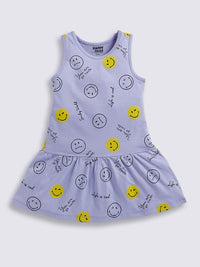 Happy Faces Pure Cotton Smiley Print A-Line Dress