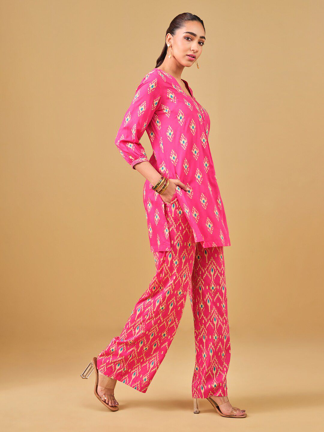 Global Desi Printed V-Neck Tunic & Palazzo