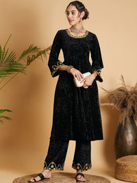 Shae by SASSAFRAS Black Empire Gotta Patti Velvet Kurta with Palazzos