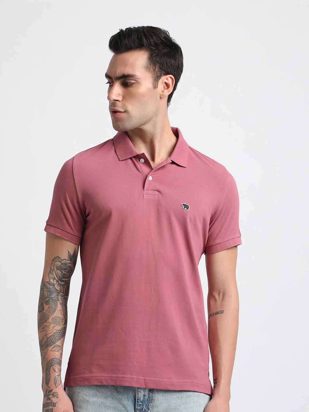 THE BEAR HOUSE Polo Collar Slim Fit Pure Cotton T-shirt