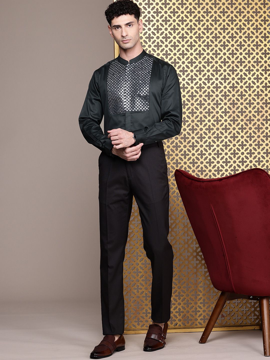 House of Pataudi Pure Cotton Embellished Party Shirt