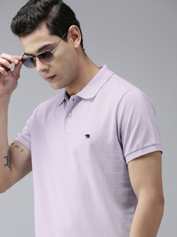 THE BEAR HOUSE Men Violet Polo Collar Slim Fit T-shirt